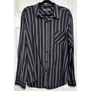Infamous Men's Black Gray Shirt Button Down Long Sleeve Collared Size Large #620